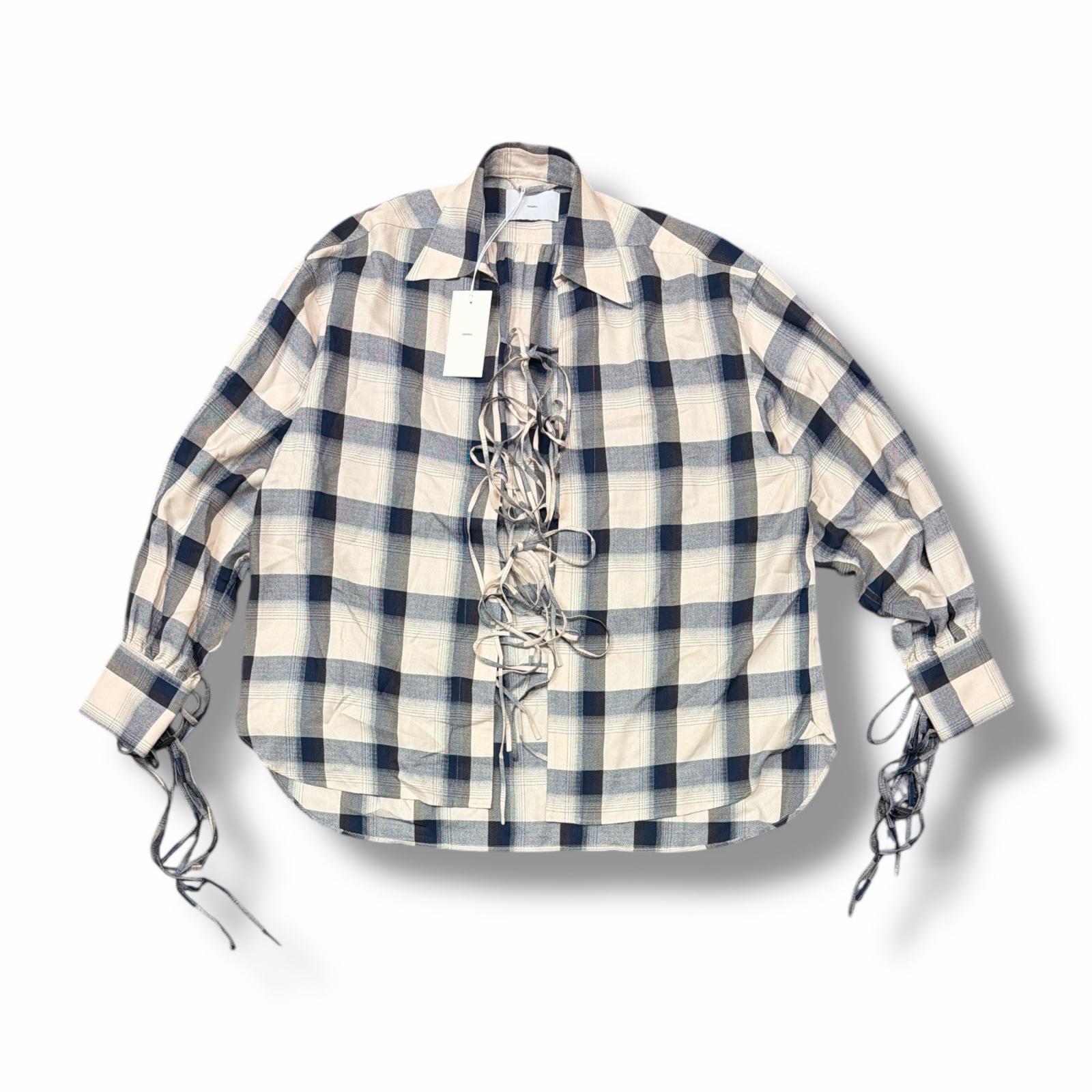 Rakuten - OMBRE CORDED SHIRT 状態A オンブレチェックシャツ スキッパーシャツ 長袖 25880503 サイズ2 ネイビー メンズ （7852M）【中古】