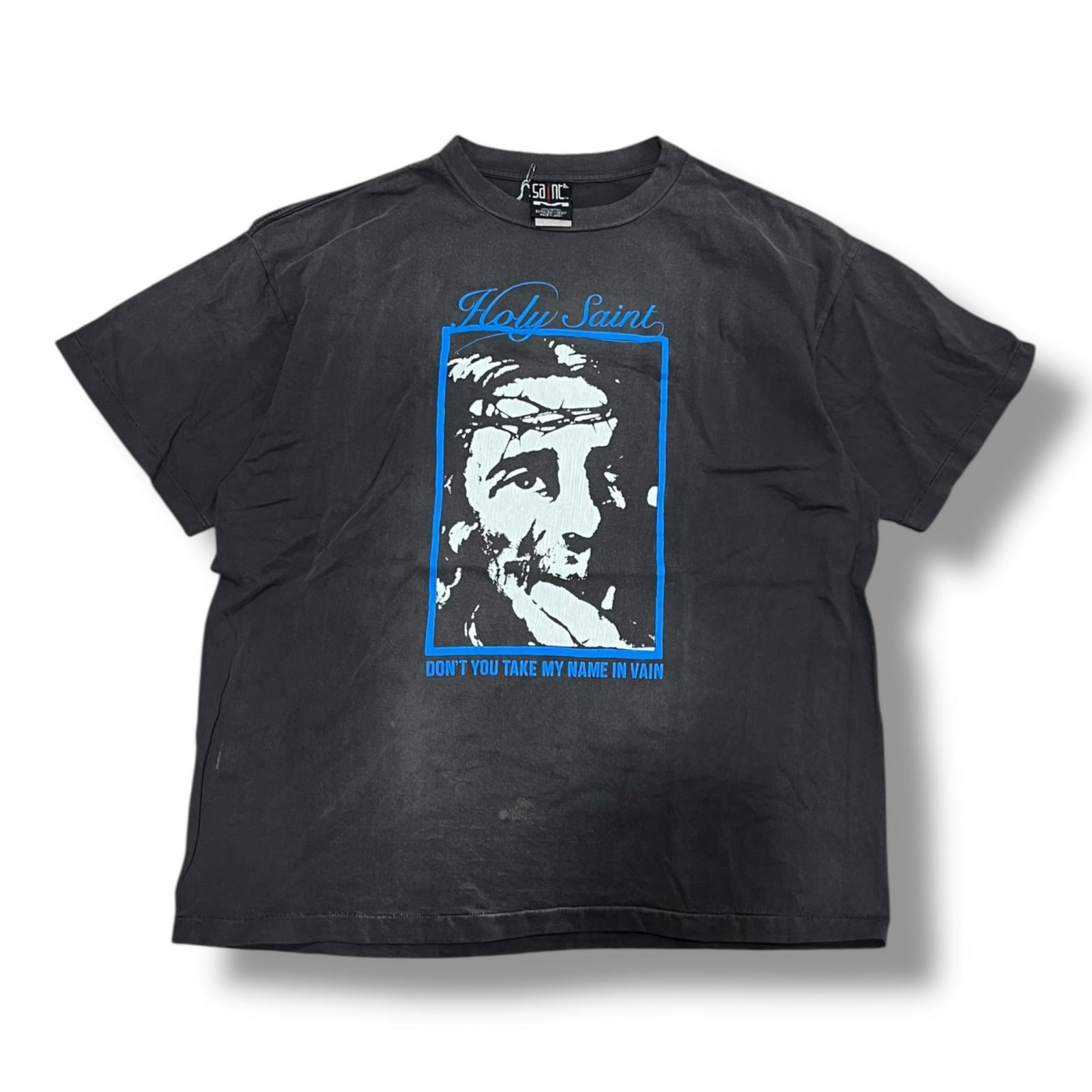 SAINT MICHAEL・セントマイケル S T-shit HOLY SAINT 状態S プリント Tシャツ SM-S22-0000-015 サイズXXL ブラック メンズ （10113M）【中古】