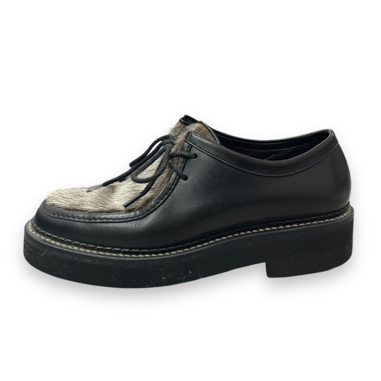 uniform experiment・ユニフォームエクスペリメント SEAL FUR MOCCASIN SHOES 状態A ファー モカシン レザー シューズ 156135 24.5cm ブラック メンズ （80723A）【中古】