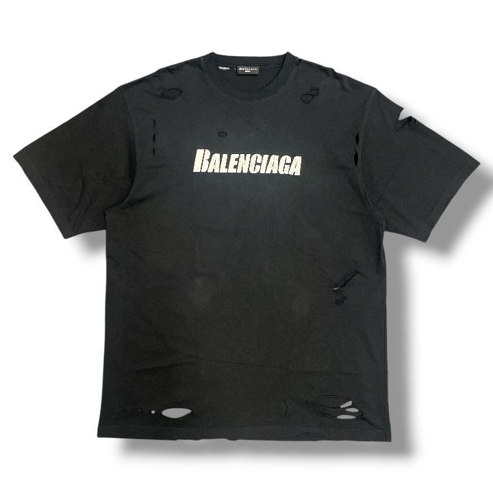 Rakuten - BALENCIAGA・バレンシアガ 21SS Caps Destroyed Flatground Tee 状態A 半袖 Tシャツ 651795 サイズM ブラック メンズ （288M）【中古】
