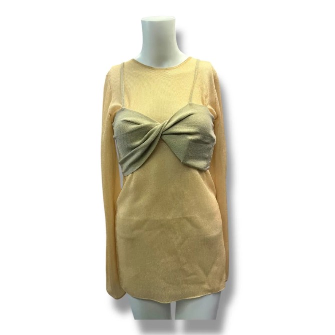 未使用 HeRIN.CYE ヘリンドットサイ Layerd knit tops 状態SS レイヤードニットトップス ロングスリーブカットソー シースルー 530HSM70-1150 サイズF オレンジ レディース （970MG）【中古】