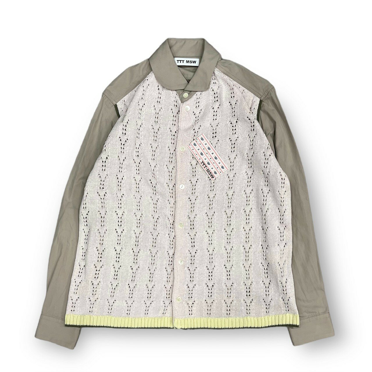 ティー・TTT_MSW 22SS Knit Cardigan Docking Shirt 状態SS ニット カーディガン ドッキング シャツ 長袖 レギュラーカラー ベージュ TTT-2022SS-KT10 サイズL