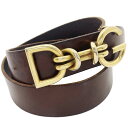 ドルチェ&ガッバーナ ベルト DC ロゴ メンズベルト レザー 革 ブラウン 茶色 ゴールドバックル サイズ90cm DOLCE & GABBANA ロゴバック...