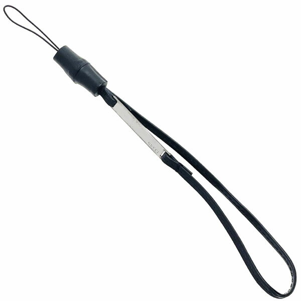 グッチ ストラップ バンブー ロゴプレート 携帯ストラップ レザー 革 ブラック 黒 GUCCI ループ チャーム キーホルダー モバイルアクセサリー ブランド小物 箱付き【中古】