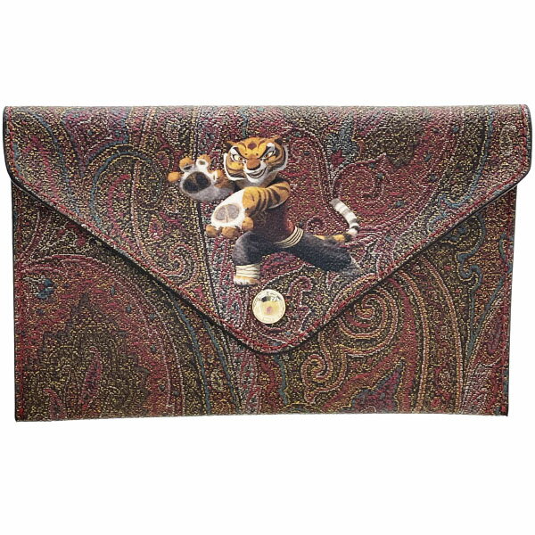 エトロ ポーチ カンフーパンダ ペイズリー マルチポーチ PVC マルチカラー ブラウン系 茶色 ETRO マスター タイガープリント トラ 虎 ポー チケットケース フラットポーチ 小物入れ 箱付き【中古】