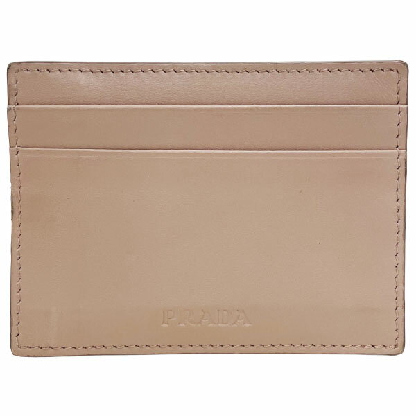 プラダ パスケース ロゴ 定期入れ レザー 革 ピンクベージュ系 PRADA カードケース カードホルダー カード入れ IC ID 通勤 通学 ブランド小物 難あり【中古】