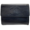 シャネル 財布 ココマーク 三つ折り財布 キャビアスキン レザー 革 ブラック 黒 CHANEL CC コンパクト財布 ミニ財布 ミニウォレット ウォレット サイフ レディース 女性 【中古】