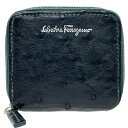 サルヴァトーレ フェラガモ コインケース ロゴ コインパース オーストリッチ レザー 革 ダークグリーン 深緑 22 B078 Salvatore Ferragamo ラウンドファスナー 小銭入れ ブランド小物 【中古】(4)