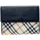 バーバリー 財布 チェック柄 がま口財布 ナイロン レザー 革 ライトベージュ系 ブラック 黒 BURBERRY バーバリーチェック 三つ折り財布 コンパクト財...