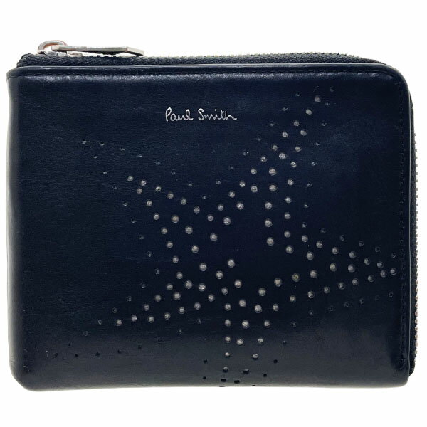 ポールスミス 財布 コーナー ジップ スターズ ウォレット レザー 革 ブラック 黒 Paul Smith ロゴ 星 L字ファスナー財布 コンパクト財布 ミニ財布 ミニウォレット サイフ 箱付き WLT CORNER ZIP STARS【中古】(4)