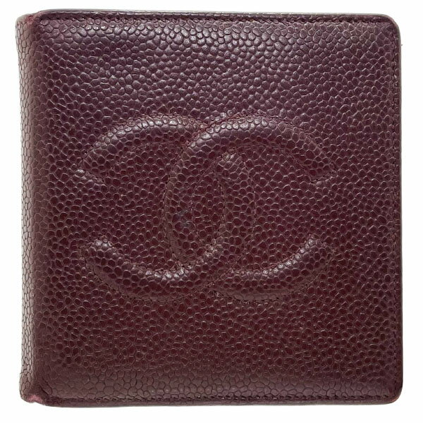 シャネル 財布 ココマーク 二つ折り財布 キャビアスキン レザー 革 ダークブラウン 濃茶 こげ茶 CHANEL CC コンパクト財布 ミニ財布 ミニウォレット ウォレット サイフ【中古】