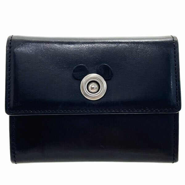 キタムラ コインケース 東京ディズニーリゾート コラボ コインパース レザー 革 ブラック 黒 Kitamura ミッキー 小銭入れ ブランド小物 TOKYO Disney RESORT【中古】