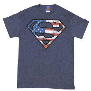 ユニセックス Tシャツ DCコミックス スーパーマン DCOM0532 ロゴ 星条旗 ダークブルー