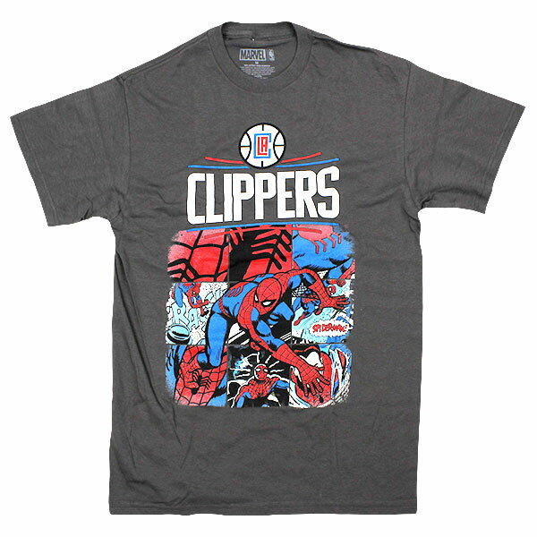 プリント Tシャツ アメコミ × NBA Spider Man×Clippers【スパイダーマン × ロサンゼルス・クリッパーズ グレー S・ M・L・XL】