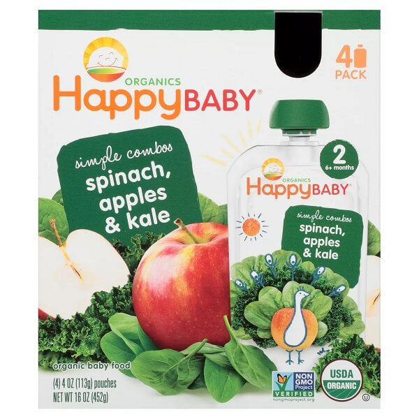 離乳食 オーガニック ベビーフード ホウレン草 アップル ケール / 4パック入り 各4oz(113g) Organics Happy Baby