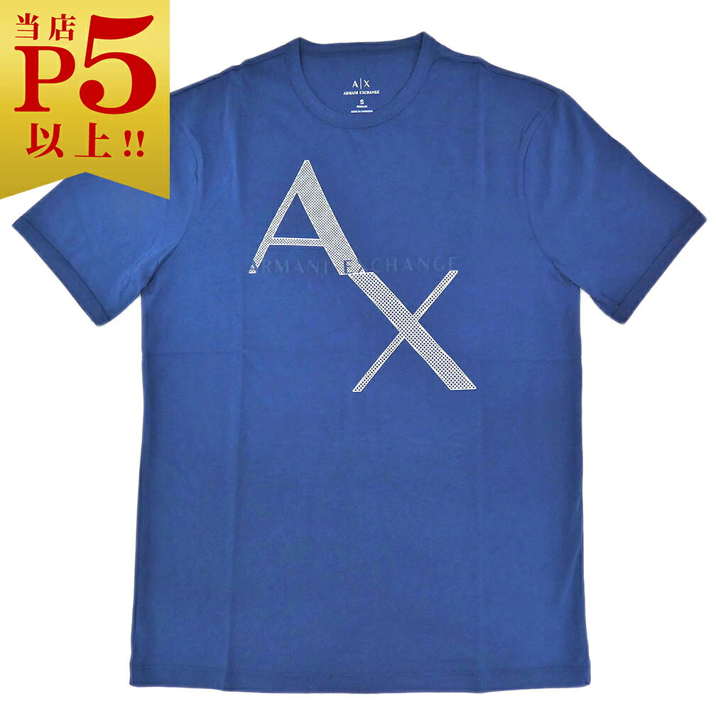 エンポリオ・アルマーニ アルマーニ Tシャツ メンズ アルマーニ・エクスチェンジ 丸首 半袖 ロゴ プリント AX ブルー S.M.L サイズ 04051 新品