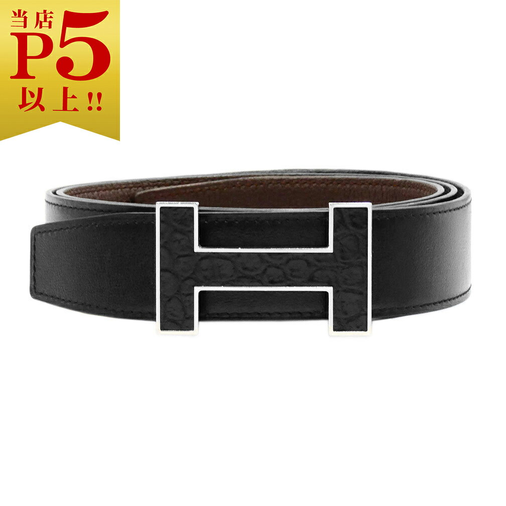 【対象商品Max50％OFF★】中古 エルメス ベルト HERMES トゴxボックス アリゲーターHバックル 90 コンスタンス ベルト C刻印(2018年) ノワールxハバナ JJS01976【6/11 2時迄】