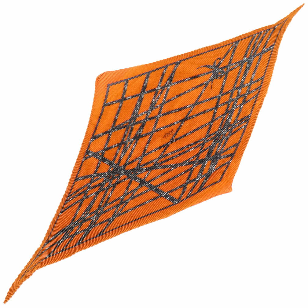 中古 レア商品 エルメス スカーフ HERMES シルク プリーツスカーフ ボルデュック リボン柄 オレンジ レディース JJS02373