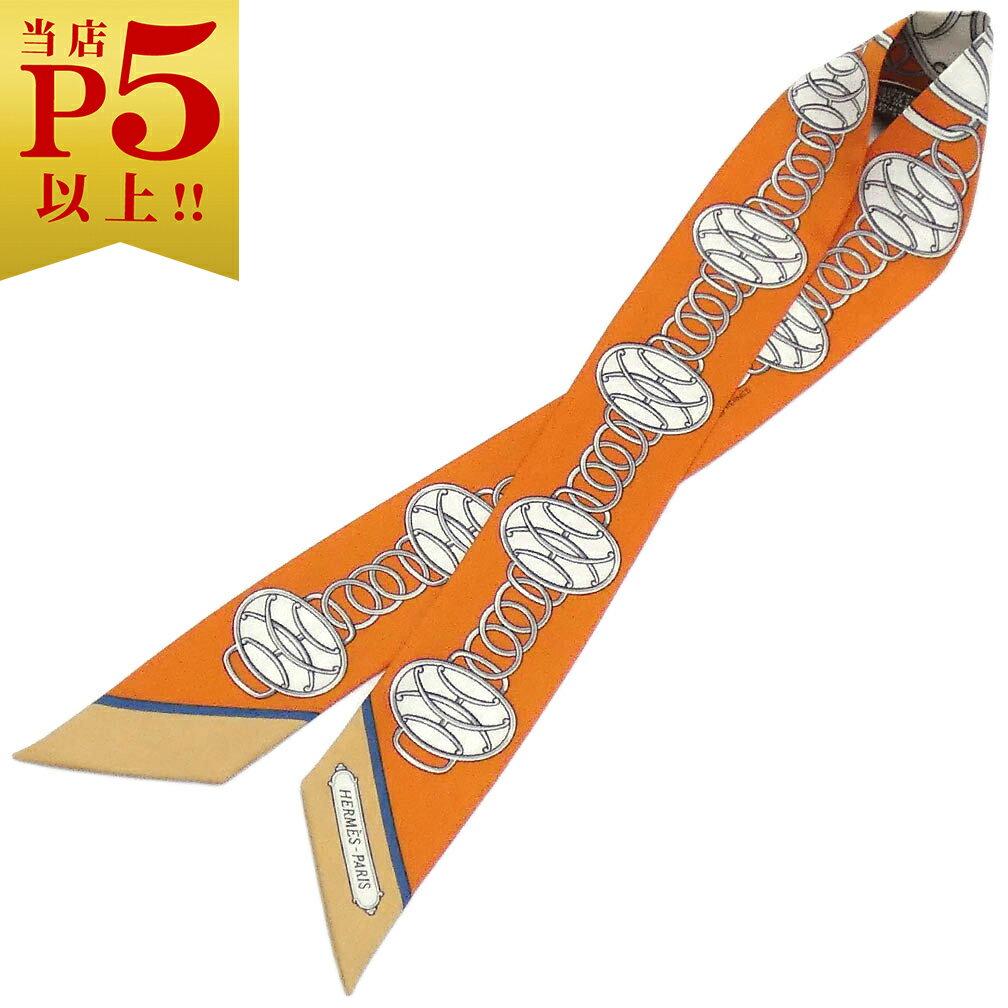 【対象商品Max50％OFF★】中古 エルメス スカーフ HERMES シルク ツイリー LIFT PROFILE オレンジ レディース JJS03164【6/11 2時迄】