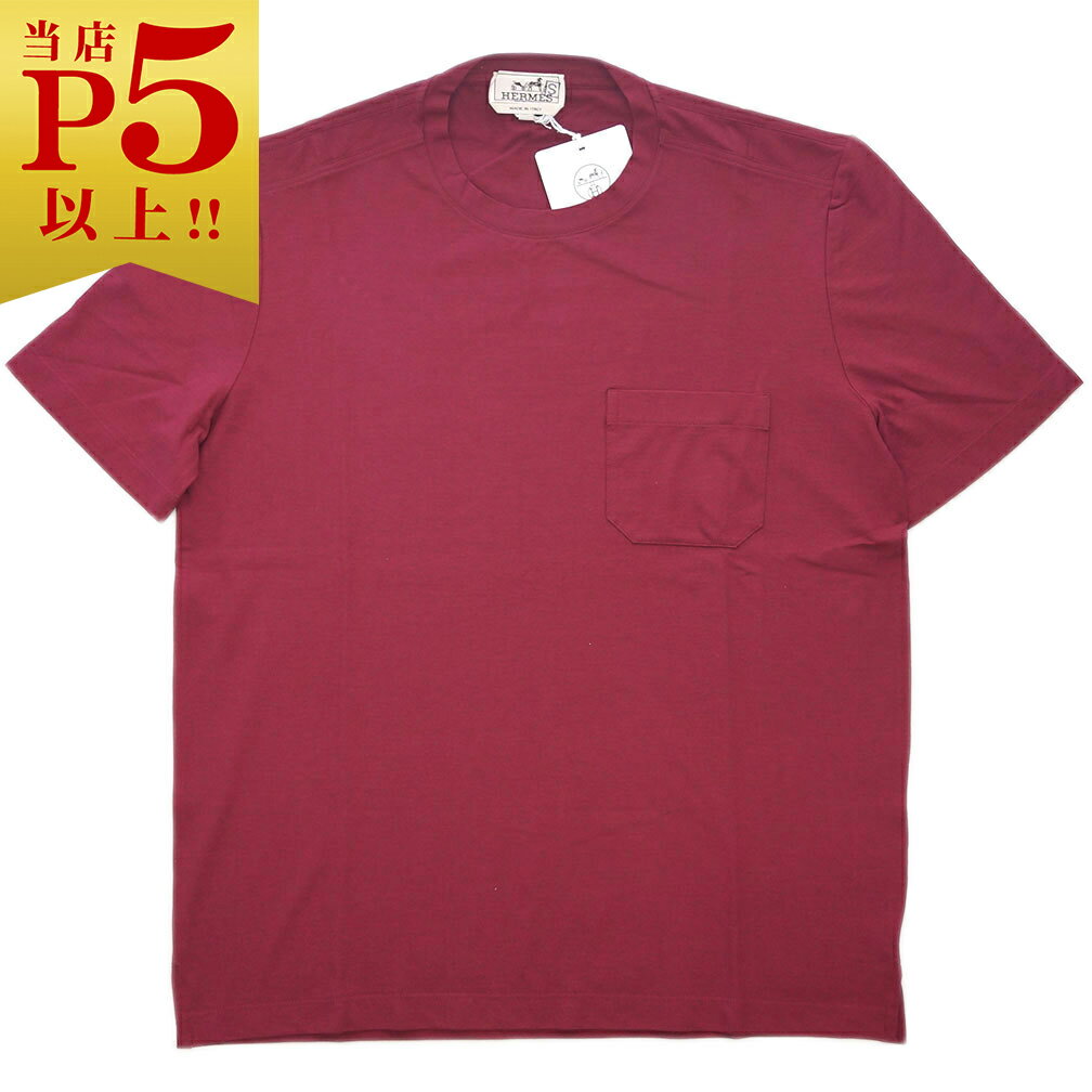 エルメス エルメス Tシャツ H037705HA54 HERMES ソルド メンズ 半袖 丸首 無地 前ポケット付き CASSIS カシスレッド 新品