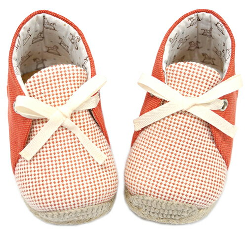 【最大3,000円引クーポン★】エルメス ベビー シューズ H102491M01 HERMES ソルド PAIRE ESPADRILLES PARIS BIARRITZ コットン テラコッタ サイズ：18 レースアップ【R3/8/23 10時迄】