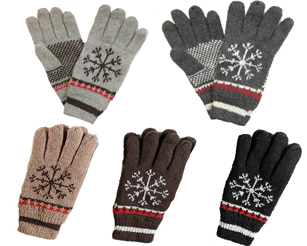 【送料無料 メール便・郵便】暖かいウール混雪柄五本指手袋　MST1603　寒さ対策　防寒グッズ　グローブ ニット手袋　手袋　ミトン　ボーダー　男女兼用