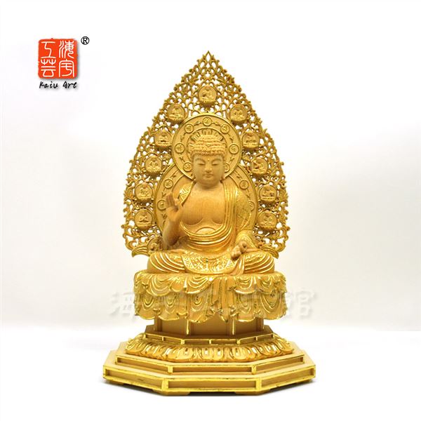 模倣作品　★夏瑞分作　復刻手彫り仏像　三千院形【国宝阿弥陀三尊像】　桧木切金　中尊身丈：3.5寸　※ご注意：代金引換は対応できません。 2