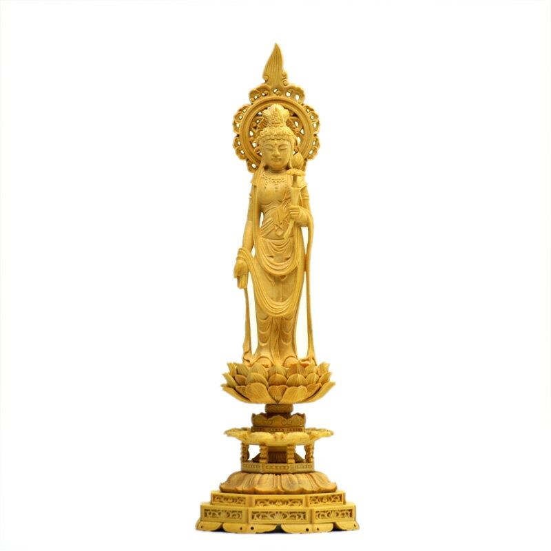 木彫り仏像光雲形宝珠光背八角台柘植...