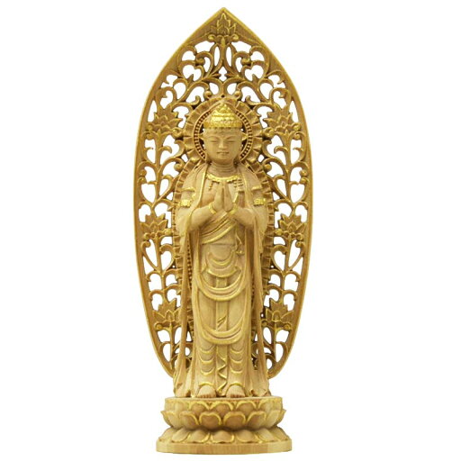 木彫り仏像 小仏-【合掌観音菩薩(聖観音)】 柘植 金泥書 総高12.5cm 木彫り仏像 小仏-【合掌観音菩薩(聖観音)】 柘植 金泥書 総高12.5cm