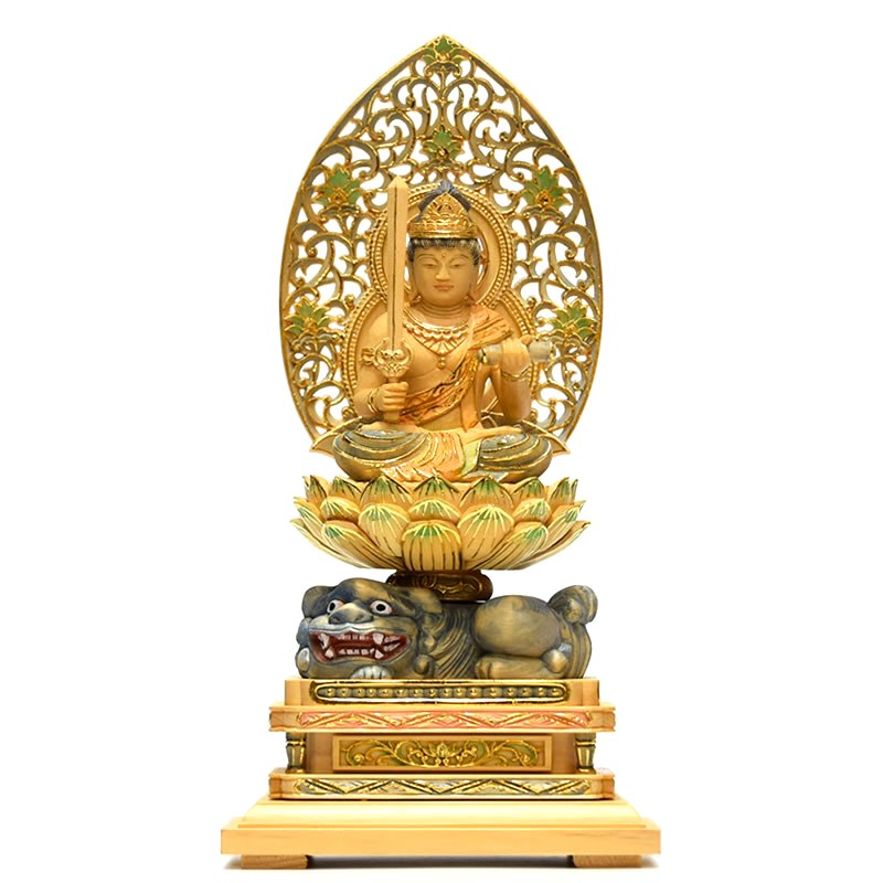 木彫 仏像 干支お守り本尊-卯年 【文殊菩薩】 桧木（ひのき） 淡彩切金