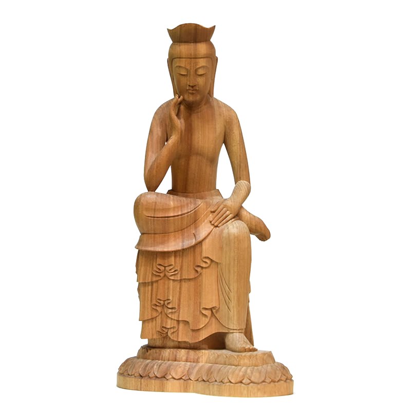 木彫仏像　【弥勒菩薩半跏思惟像】　楠木　総高31cm