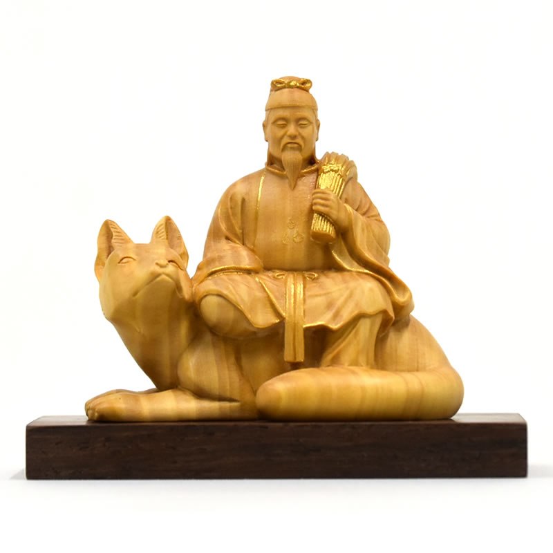 木彫り仏像 小仏-【稲荷神】柘植 金泥仕様 総高7.3cm 