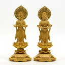 木彫り仏像 【観音菩薩・勢至菩薩セット】 柘植(つげ) 立3.0寸 二体セット 【浄土宗】脇仏