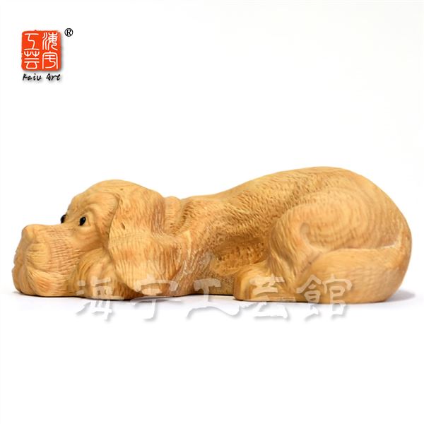 木彫り置物 動物 柘植【犬】 干支・戌 幅約7.8cm かわいい 手平サイズ [2]