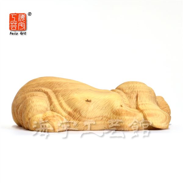 木彫り置物 動物 柘植【犬】 干支・戌 幅約7.8cm かわいい 手平サイズ [3]