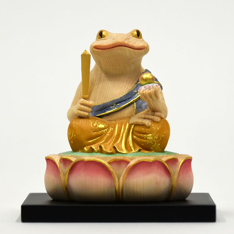 木彫り 蛙仏 干支お守り本尊−【虚空蔵菩薩】　「丑・寅」 桧木（ヒノキ）