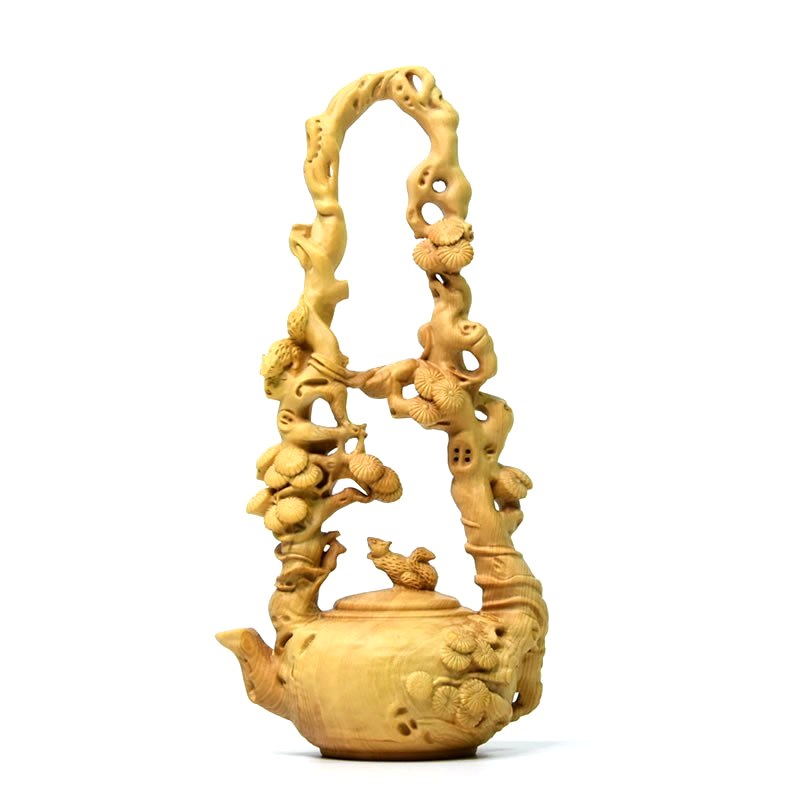 柘植置物　急須-松　総高16cm