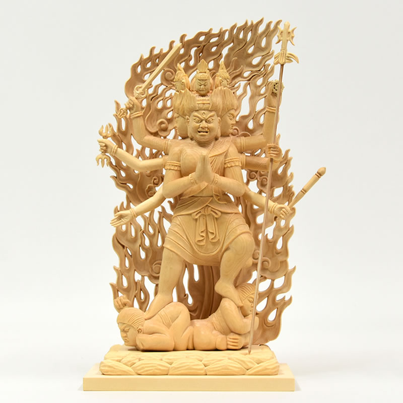 木彫り仏像　【大元帥明王】　桧木　立5.0寸　総高26.5cm