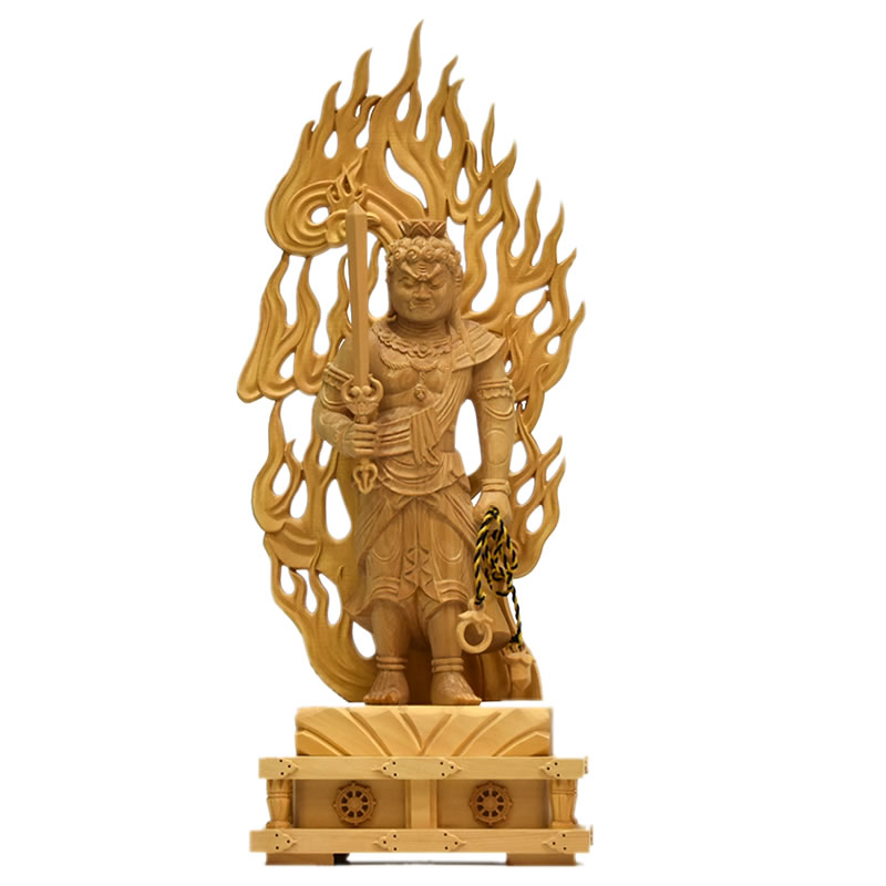 木彫り仏像　【不動明王立像】　火