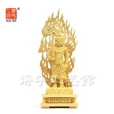 木彫り仏像 【不動明王立像】 桧木 火炎光背四角台 立3.0寸 干支御守本尊 酉年 真言宗脇仏