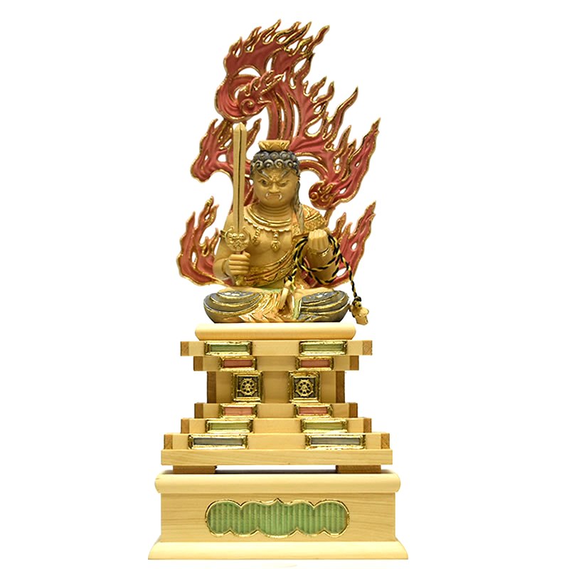 木彫り 仏像 干支お守り本尊-酉年 【不動明王】 桧木（ヒノキ） 淡彩切金