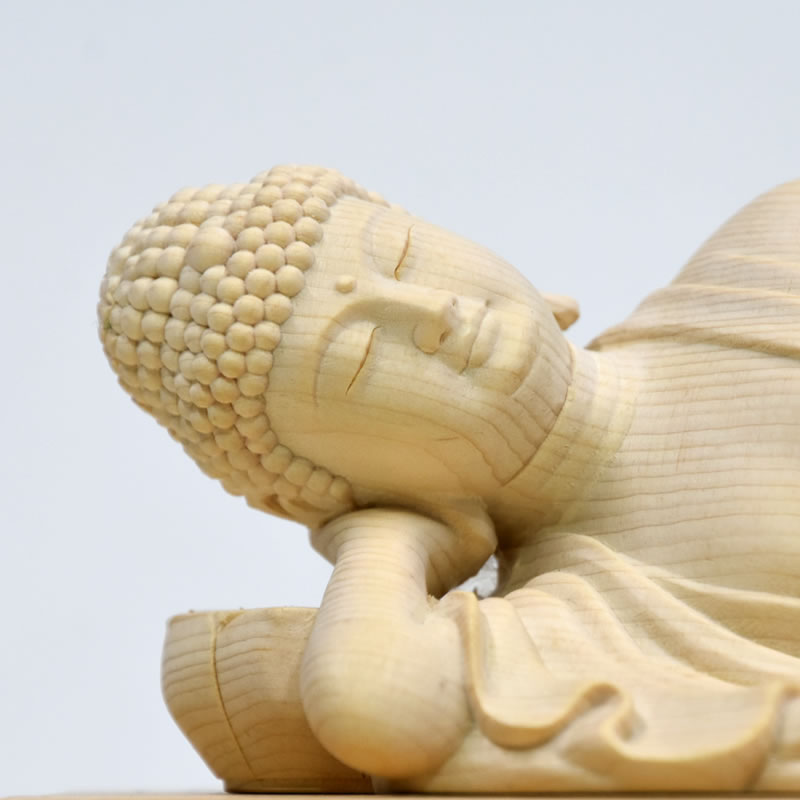 木彫り仏像 【釈迦如来涅槃像】桧木 7.0寸
