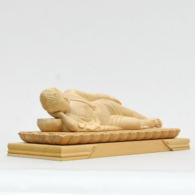 木彫り仏像 【釈迦如来涅槃像】桧木 7.0寸