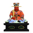 木彫り仏像 【小仏】柘植 閻魔大王座像 極彩色-赤 総高7.6cm