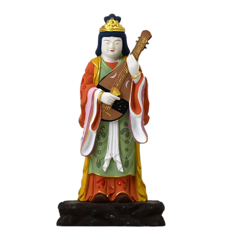 木彫り仏像　小仏 【弁財天（弁才天）】立像 柘植 極彩色 ※桐箱入れ(3)