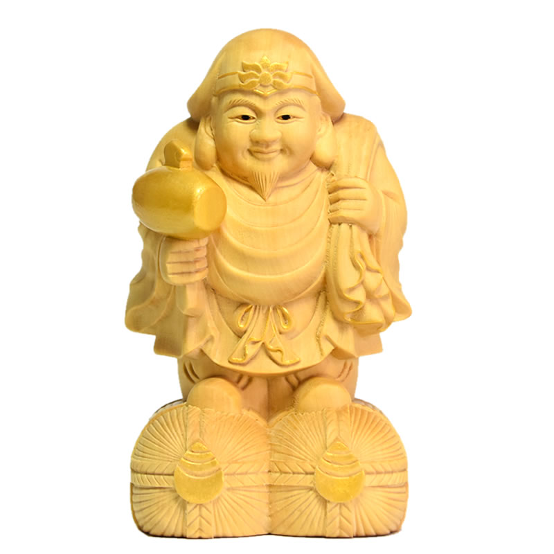 木彫り仏像　柘植【大黒天】　金泥仕様　総高11.5cm