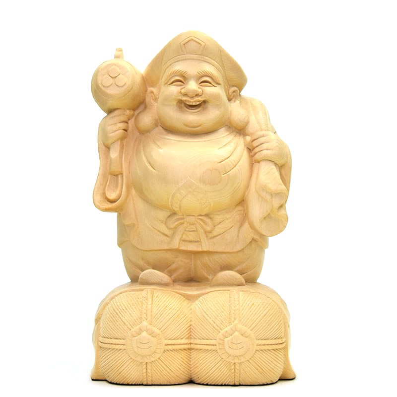 木彫り仏像　桧木【大黒天】　総高20cm　【開運・招福・商売繁盛・家内安全】