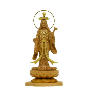 木彫り仏像 小仏-浄瑠璃寺形【吉祥天】立像 柘植(ツゲ) 金泥書 総高11cm ミニ仏像
