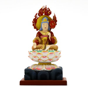 木彫り 仏像 小仏 【摩利支天座像】 柘植 極彩色 総高約10.5cm ※桐箱付き