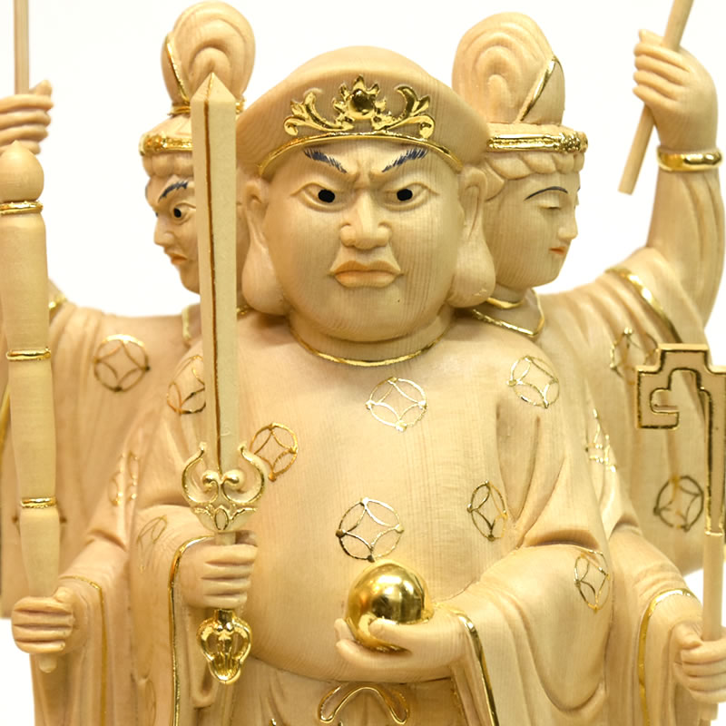 木彫り仏像　【三面出世大黒天】　桧木　立5.0寸　切金　総丈33cm　比叡山形三面大黒天 2